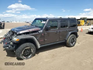 2018 Jeep Wrangler Unlimited Rubicon z VIN 1C4HJXFG5JW221542, wystawiony jako Copart lot #53907385 z przebiegiem Nie podano mil oraz Szkoda całkowita • Salvage title. Historia ofert i sprzedaży dostępna na DreamBid. Obrazek 1.