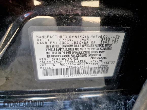 2014 Nissan Sentra SV with VIN 3N1AB7AP2EY277235, listed as a Copart auction lot 62603125 with 95,927 mi miles and Clean title. Bid and sale history available at DreamBid. Image 12.