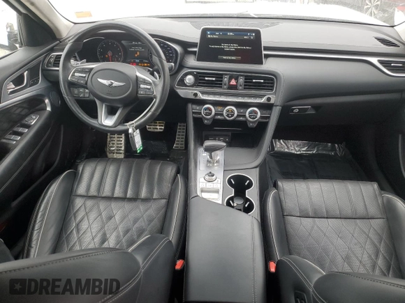 2019 Genesis G70 Dynamic with VIN KMTG34LE3KU014251, listed as a Copart auction lot 87297734 with 97,705 mi miles and Salvage Title. Bid and sale history available at DreamBid. Image 8.