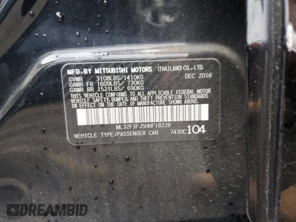2017 Mitsubishi Mirage ES z VIN ML32F3FJ5HHF18228, wystawiony jako Copart lot #55814975 z przebiegiem 81 565 mil mil oraz Szkody całkowita. Historia ofert i sprzedaży dostępna na DreamBid. Obrazek 12.