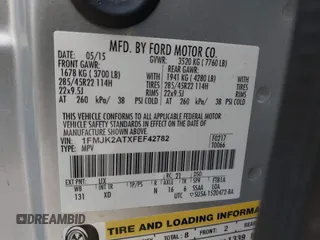 2015 Ford Expedition Max Limited with VIN 1FMJK2ATXFEF42782, listed as a IAAI auction lot 42094729 with 169,799 mi miles and . Bid and sale history available at DreamBid. Image 9.