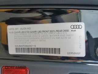 2019 Audi S5 Sportback Premium Plus z VIN WAUB4CF54KA092113, wystawiony jako Copart lot #47312015 z przebiegiem 46 952 mil mil oraz Szkoda całkowita • Salvage title. Historia ofert i sprzedaży dostępna na DreamBid. Obrazek 12.
