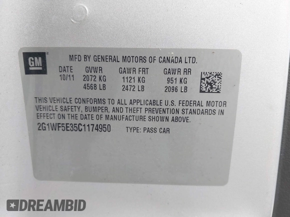 2012 Chevrolet Impala LS Fleet with VIN 2G1WF5E35C1174950, listed as a IAAI auction lot 42511790 with 144,097 mi miles and . Bid and sale history available at DreamBid. Image 9.