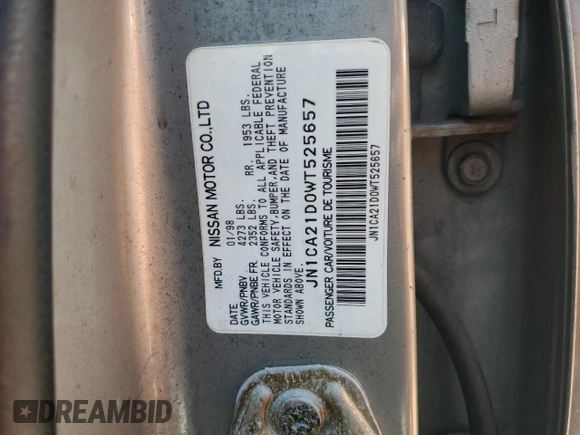 1998 Nissan Maxima GXE с VIN JN1CA21D0WT525657, выставлен на аукционе Copart как лот 57055485 с пробегом Не указан миль и Списание • Salvage title. История ставок и продаж доступна на DreamBid. Изображение 12.