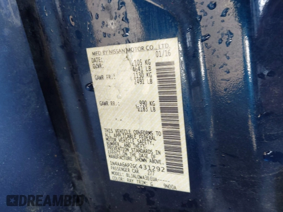 2016 Nissan Maxima SR with VIN 1N4AA6AP2GC431292, listed as a IAAI auction lot 42355545 with 153,900 mi miles and . Bid and sale history available at DreamBid. Image 9.