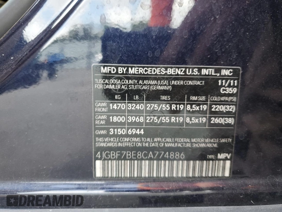 2012 Mercedes-Benz GL 450 z VIN 4JGBF7BE8CA774886, wystawiony jako Copart lot #51657035 z przebiegiem 185 844 mil mil oraz Szkoda całkowita • Salvage title. Historia ofert i sprzedaży dostępna na DreamBid. Obrazek 13.