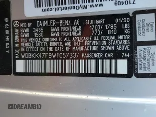 1998 Mercedes-Benz SLK 230/320 with VIN WDBKK47F9WF057337, listed as a Copart auction lot 65023905 with 243,917 mi miles and Salvage title. Bid and sale history available at DreamBid. Image 12.