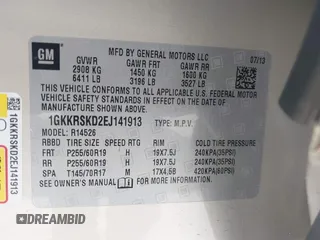 2014 GMC Acadia SLT z VIN 1GKKRSKD2EJ141913, wystawiony jako IAAI lot #41738536 z przebiegiem 100 577 mil mil oraz . Historia ofert i sprzedaży dostępna na DreamBid. Obrazek 9.