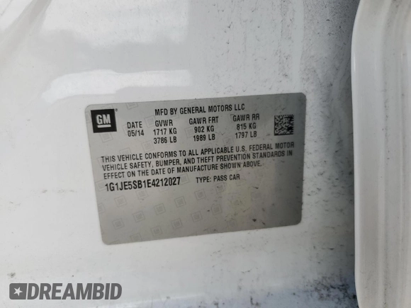 2014 Chevrolet Sonic LTZ with VIN 1G1JE5SB1E4212027, listed as a Copart auction lot 50271495 with 197,857 mi miles and Clean Title. Bid and sale history available at carsss.com. Image 12.