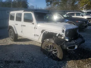 2025 Jeep Wrangler Sahara with VIN 1C4PJXENXSW500496, listed as a Copart auction lot 41934515 with 6,265 mi miles and Salvage Title. Bid and sale history available at DreamBid. Image 4.