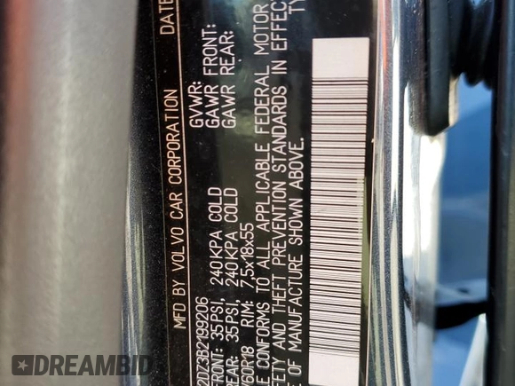 2011 Volvo XC60 3.0T with VIN YV4902DZ3B2199206, listed as a Copart auction lot 54906555 with 159,669 mi miles and Salvage title. Bid and sale history available at DreamBid. Image 14.