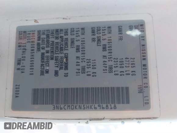 2017 Nissan NV200 S с VIN 3N6CM0KN5HK696818, выставлен на аукционе IAAI как лот 40334418 с пробегом 219 841 миль миль и . История ставок и продаж доступна на DreamBid. Изображение 9.