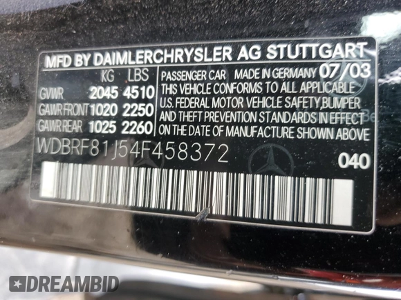 2004 Mercedes-Benz C 240 with VIN WDBRF81J54F458372, listed as a Copart auction lot 49205505 with 200,240 mi miles and Non repairable. Bid and sale history available at DreamBid. Image 12.