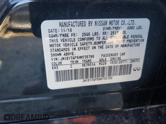 2017 Infiniti Q50 Signature Edition with VIN JN1EV7AP5HM735799, listed as a Copart auction lot 49099925 with 73,007 mi miles and Salvage Title. Bid and sale history available at DreamBid. Image 12.