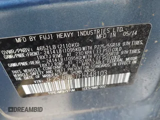 2015 Subaru Forester XT Touring with VIN JF2SJGWC7FH448103, listed as a IAAI auction lot 42182003 with 157,272 mi miles and . Bid and sale history available at DreamBid. Image 9.