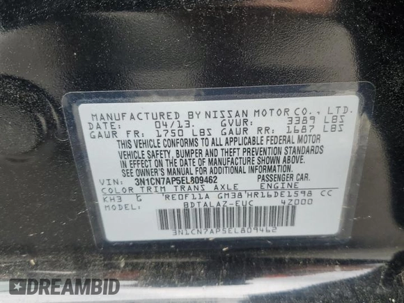 2014 Nissan Versa S Plus with VIN 3N1CN7AP5EL809462, listed as a Copart auction lot 51427155 with 54,240 mi miles and Salvage Title. Bid and sale history available at DreamBid. Image 14.