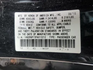 2015 Honda Accord Touring with VIN 1HGCR6F73FA013212, listed as a Copart auction lot 58341045 with 183,225 mi miles and Salvage title. Bid and sale history available at DreamBid. Image 13.
