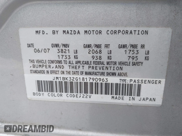 2008 Mazda 3 i Touring with VIN JM1BK32G181790963, listed as a IAAI auction lot 42235896 with 136,504 mi miles and . Bid and sale history available at DreamBid. Image 9.