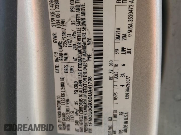 2013 Ford Escape SE с VIN 1FMCU0G9XDUA41798, выставлен на аукционе Copart как лот 57460025 с пробегом 137 816 миль миль и Списание • Salvage title. История ставок и продаж доступна на DreamBid. Изображение 13.