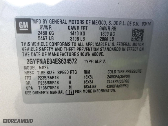 2014 Cadillac SRX with VIN 3GYFNAE34ES634572, listed as a Copart auction lot 48661475 with 40,487 mi miles and Salvage Title. Bid and sale history available at carsss.com. Image 15.