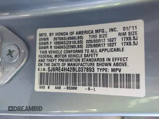 2011 Honda CR-V SE with VIN 5J6RE4H42BL037893, listed as a IAAI auction lot 42057948 with 137,044 mi miles. Bid and sale history available at carsss.com. Image 9.