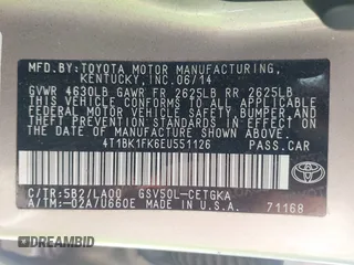 2014 Toyota Camry SE z VIN 4T1BK1FK6EU551126, wystawiony jako IAAI lot #42192663 z przebiegiem 178 875 mil mil oraz . Historia ofert i sprzedaży dostępna na DreamBid. Obrazek 9.