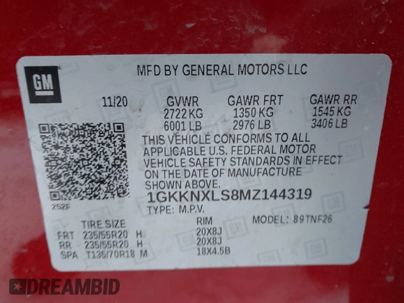 2021 GMC Acadia Denali with VIN 1GKKNXLS8MZ144319, listed as a IAAI auction lot 41287238 with 41,146 mi miles and . Bid and sale history available at DreamBid. Image 9.