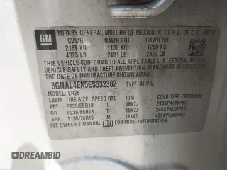 2014 Chevrolet Captiva Sport LTZ with VIN 3GNAL4EK5ES532302, listed as a IAAI auction lot 42056698 with 105,141 mi miles. Bid and sale history available at carsss.com. Image 9.