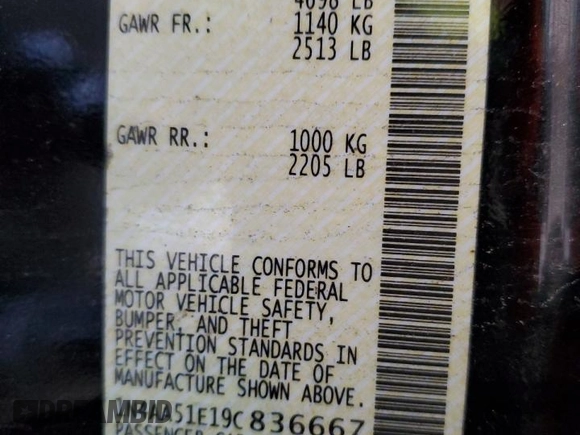2009 Nissan Maxima SV with VIN 1N4AA51E19C836667, listed as a Copart auction lot 47928705 with 131,022 mi miles and Salvage Title. Bid and sale history available at DreamBid. Image 12.