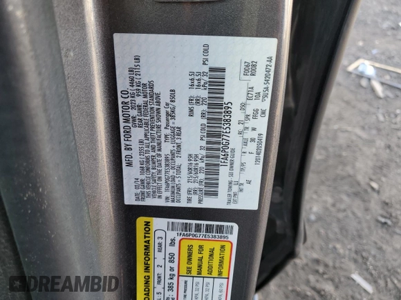2014 Ford Fusion S with VIN 1FA6P0G77E5383895, listed as a Copart auction lot 42752275 with 122,595 mi miles and Salvage Title. Bid and sale history available at DreamBid. Image 12.