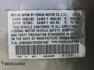 2017 Honda Fit EX with VIN JHMGK5H79HS001542, listed as a Copart auction lot 58732445 with 117,936 mi miles and Salvage title. Bid and sale history available at DreamBid. Image 13.