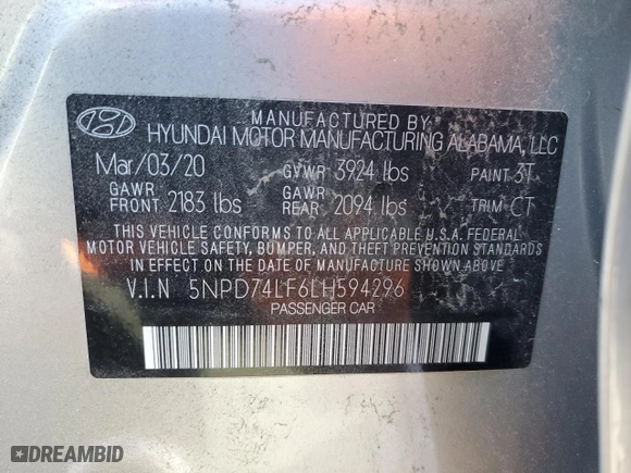 2020 Hyundai Elantra SE with VIN 5NPD74LF6LH594296, listed as a Copart auction lot 46218865 with 21,590 mi miles and Salvage Title. Bid and sale history available at carsss.com. Image 13.