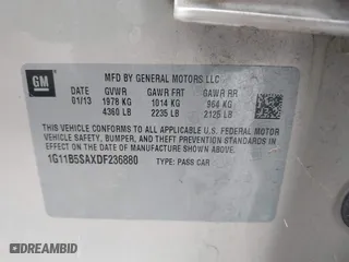2013 Chevrolet Malibu LS with VIN 1G11B5SAXDF236880, listed as a IAAI auction lot 41897026 with 208,643 mi miles. Bid and sale history available at carsss.com. Image 9.