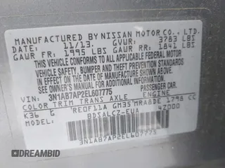 2014 Nissan Sentra S with VIN 3N1AB7AP2EL607775, listed as a IAAI auction lot 42127174 with 163,464 mi miles and . Bid and sale history available at DreamBid. Image 9.