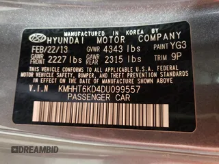 2013 Hyundai Genesis Coupe Premium z VIN KMHHT6KD4DU099557, wystawiony jako Copart lot #58597345 z przebiegiem 70 831 mil mil oraz Tytuł czysty. Historia ofert i sprzedaży dostępna na DreamBid. Obrazek 12.