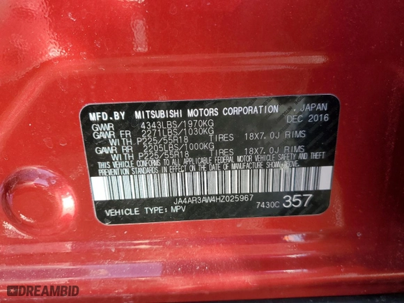 2017 Mitsubishi Outlander Sport SE 2.4 with VIN JA4AR3AW4HZ025967, listed as a Copart auction lot 42514095 with 34,235 mi miles and Salvage Title. Bid and sale history available at carsss.com. Image 13.