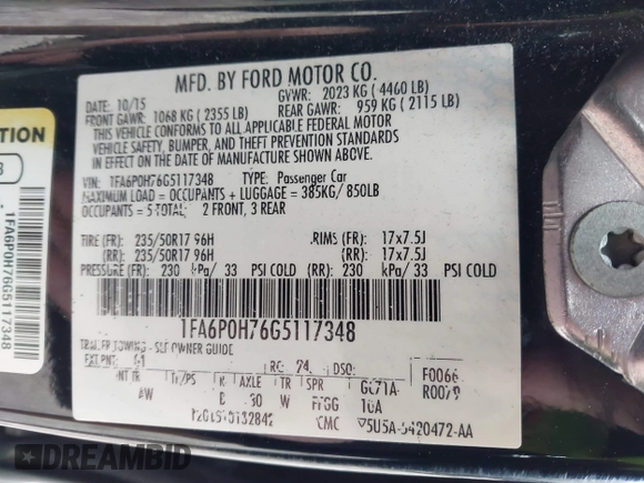 2016 Ford Fusion SE with VIN 1FA6P0H76G5117348, listed as a IAAI auction lot 41813670 with 148,100 mi miles. Bid and sale history available at carsss.com. Image 9.