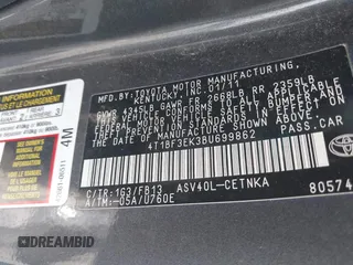 2011 Toyota Camry LE with VIN 4T1BF3EK3BU699862, listed as a IAAI auction lot 42150898 with 79,649 mi miles. Bid and sale history available at carsss.com. Image 9.