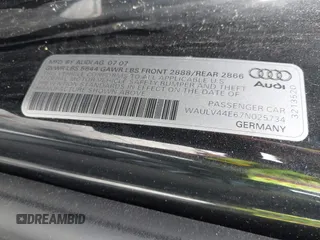 2007 Audi A8 with VIN WAULV44E67N025734, listed as a IAAI auction lot 42350656 with 202,199 mi miles and . Bid and sale history available at DreamBid. Image 9.
