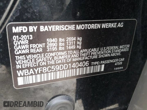 2013 BMW 7 Series 750Li xDrive с VIN WBAYF8C59DD140406, выставлен на аукционе Copart как лот 87025864 с пробегом 74 049 миль миль и Чистый • Clean title. История ставок и продаж доступна на DreamBid. Изображение 13.