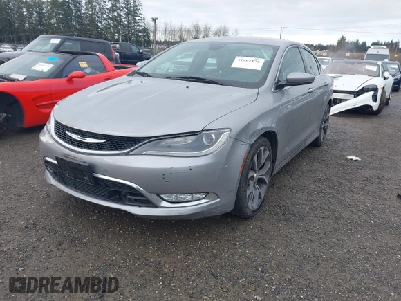 2015 Chrysler 200 C with VIN 1C3CCCCG5FN510455, listed as a IAAI auction lot 41601176 with 78,262 mi miles. Bid and sale history available at carsss.com. Image 2.