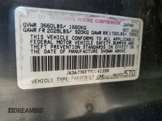 2003 Mitsubishi Lancer LS with VIN JA3AJ36E73U041338, listed as a Copart auction lot 44765305 with 0 mi miles and Non Repairable. Bid and sale history available at carsss.com. Image 14.