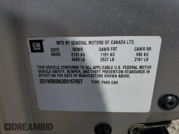 2006 Chevrolet Impala LS with VIN 2G1WB58K269167667, listed as a Copart auction lot 54245605 with 112,142 mi miles and Salvage Title. Bid and sale history available at DreamBid. Image 13.