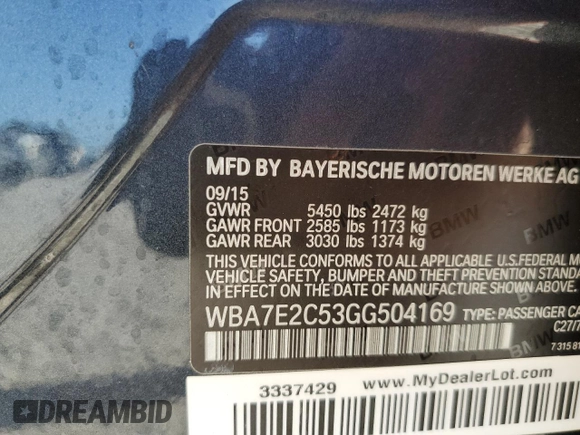 2016 BMW 7 Series 740i with VIN WBA7E2C53GG504169, listed as a Copart auction lot 70899233 with 72,265 mi miles. Bid and sale history available at carsss.com. Image 12.