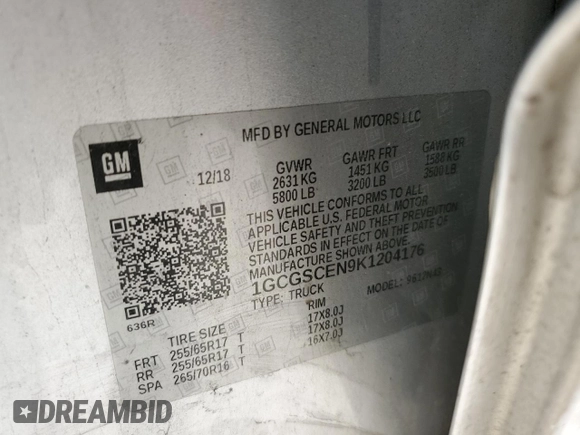 2019 Chevrolet Colorado 2WD LT with VIN 1GCGSCEN9K1204176, listed as a Copart auction lot 52184385 with 135,041 mi miles and Salvage Title. Bid and sale history available at DreamBid. Image 14.