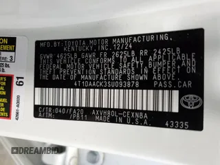 2025 Toyota Camry LE z VIN 4T1DAACK3SU093878, wystawiony jako Copart lot #58537315 z przebiegiem 7 640 mil mil oraz Czysty tytuł • Clean title. Historia ofert i sprzedaży dostępna na DreamBid. Obrazek 12.