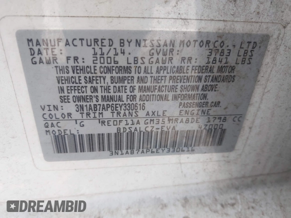 2014 Nissan Sentra SV with VIN 3N1AB7AP6EY330616, listed as a IAAI auction lot 42646397 with 149,784 mi miles and . Bid and sale history available at DreamBid. Image 9.