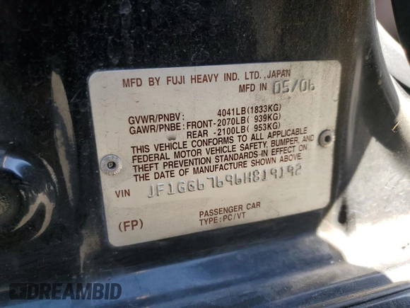 2006 Subaru Impreza i z VIN JF1GG67696H819192, wystawiony jako Copart lot #54903615 z przebiegiem 100 408 mil mil oraz Szkoda całkowita • Salvage title. Historia ofert i sprzedaży dostępna na DreamBid. Obrazek 13.