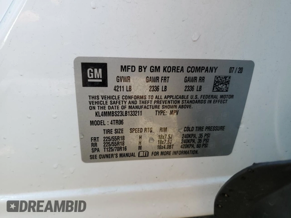 2020 Buick Encore GX Preferred with VIN KL4MMBS23LB133211, listed as a Copart auction lot 62744525 with 128,624 mi miles and Salvage title. Bid and sale history available at DreamBid. Image 13.