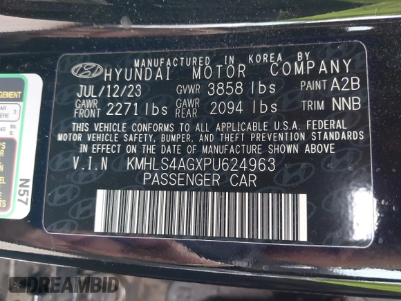 2023 Hyundai Elantra SEL with VIN KMHLS4AGXPU624963, listed as a IAAI auction lot 41947452 with 22,044 mi miles and . Bid and sale history available at DreamBid. Image 9.